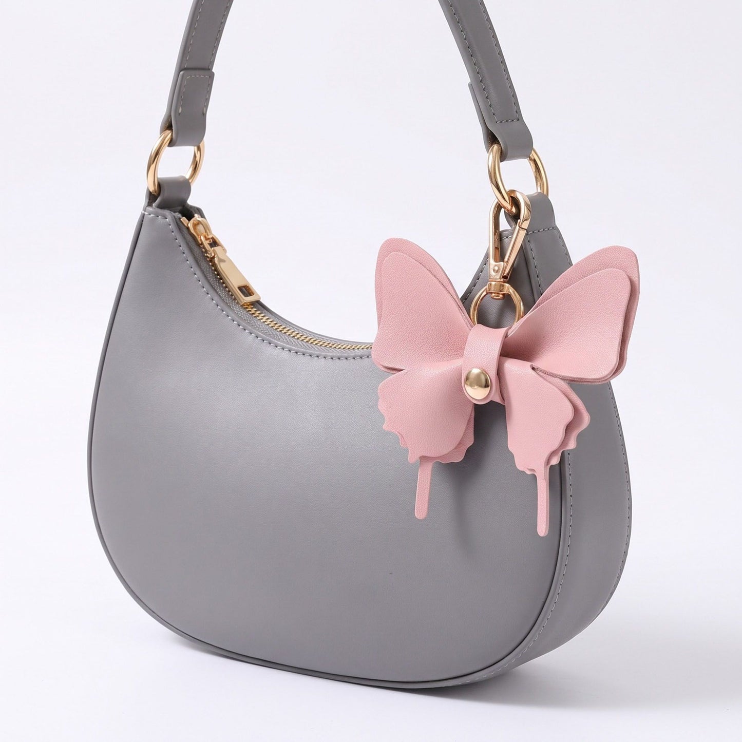 Pink Butterfly Bag Charm with Gold Tone Clip