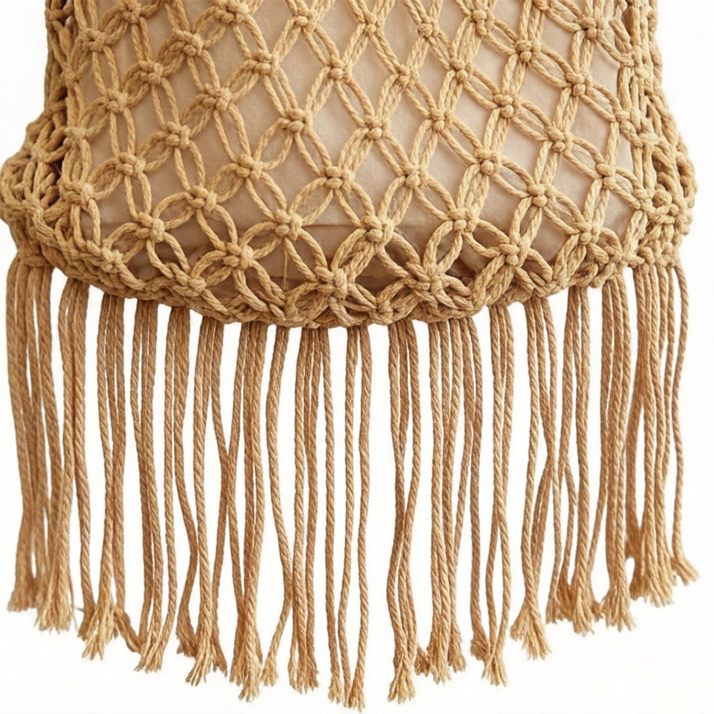 Crochet Fringe Shoulder Bag Open Knit Boho Tassel Handbag Lightweight Woven Crossbody Tote