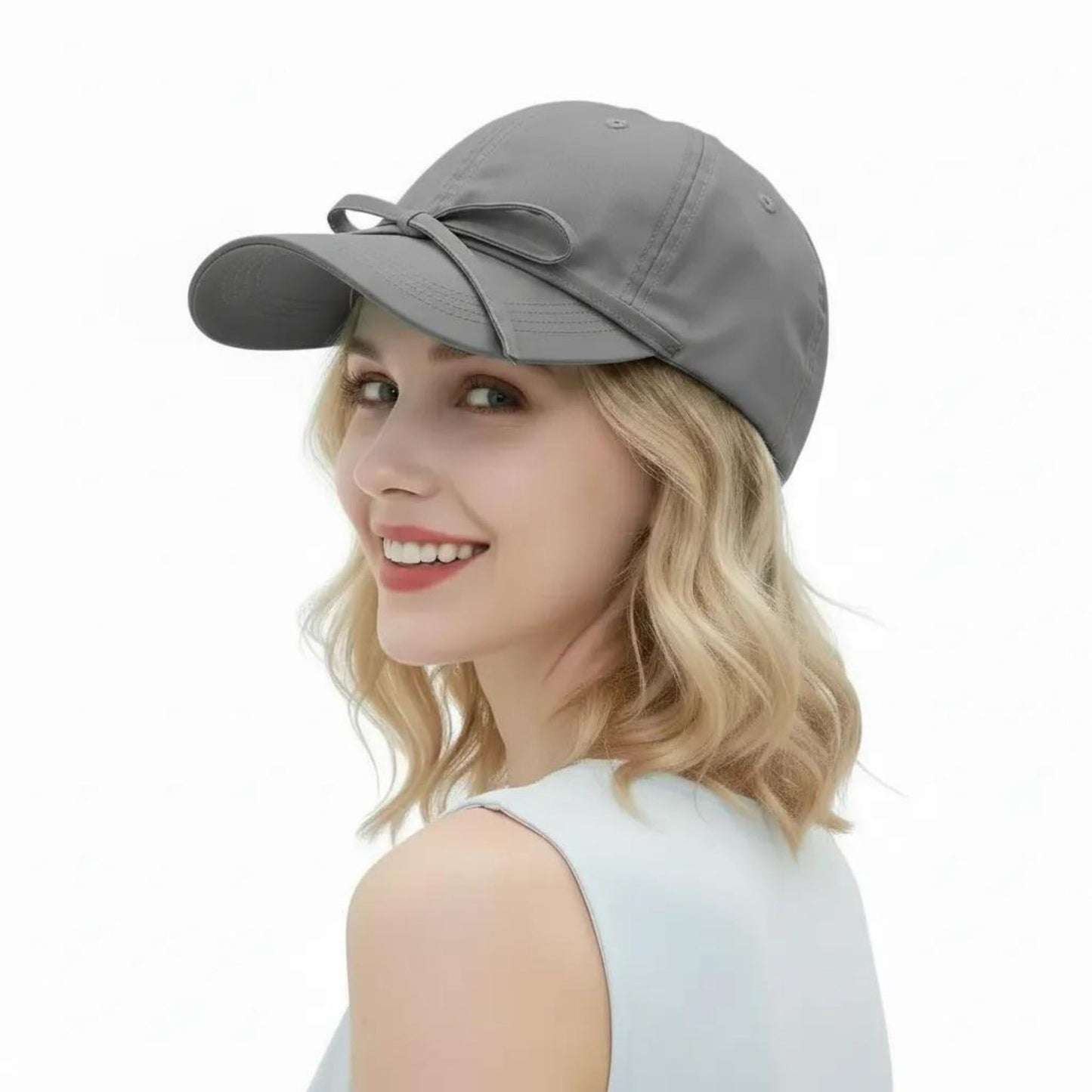 Women's Baseball Cap with Bow Tie Detail Adjustable Strap Casual Hat