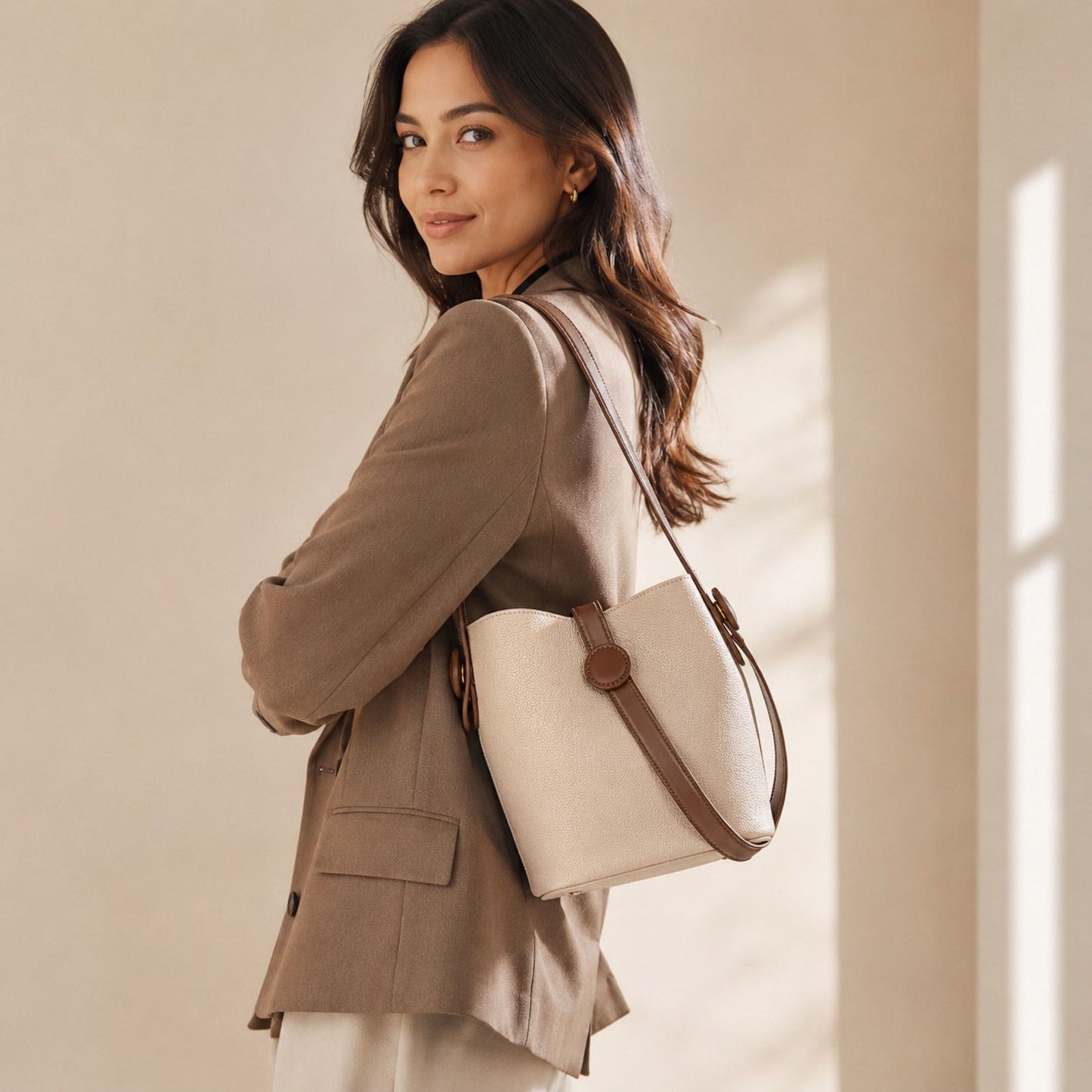 Bucket Crossbody Bag with Top Handle Adjustable Strap and Pebbled Texture
