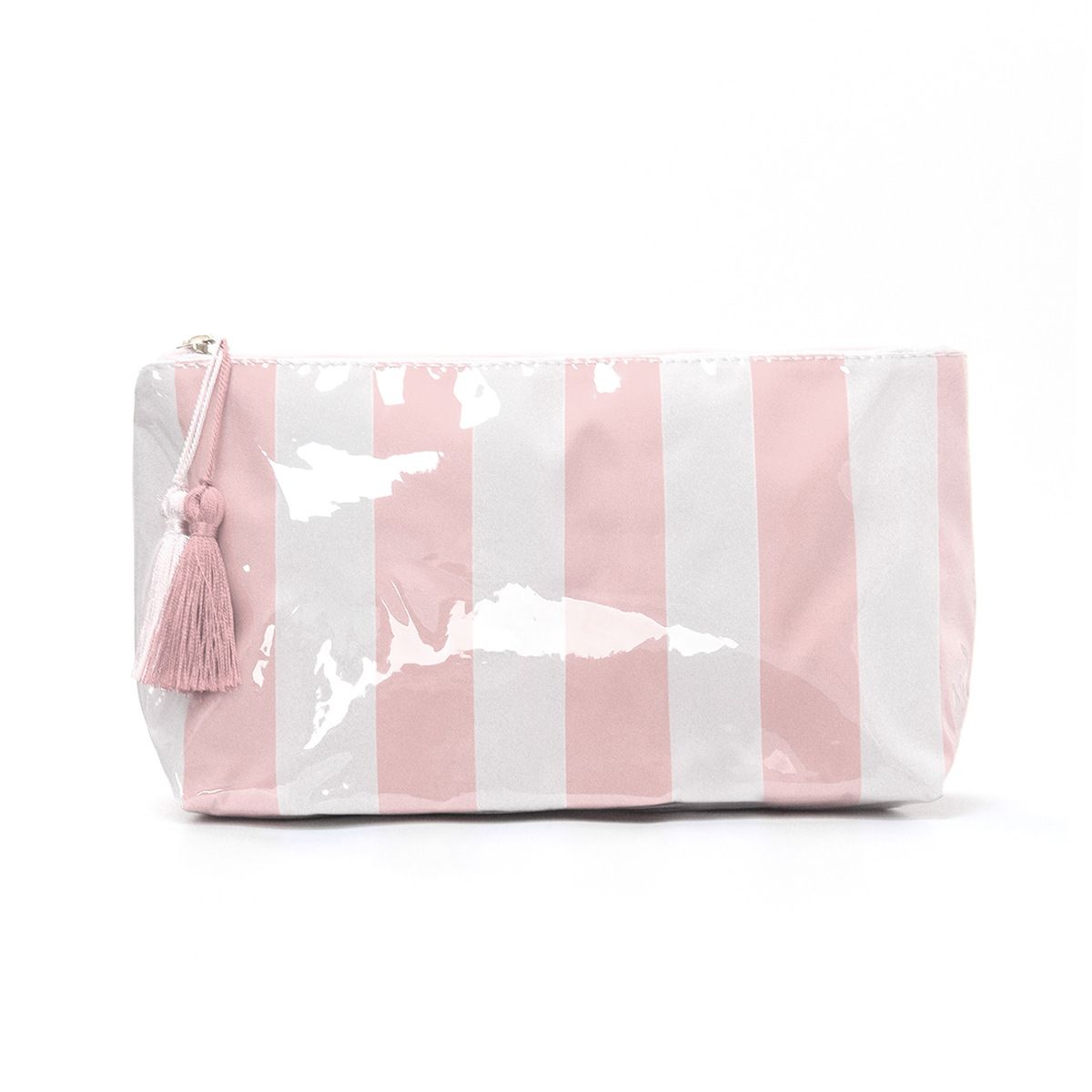 Striped PVC Cosmetic Pouch Makeup Bag with Zip Closure
