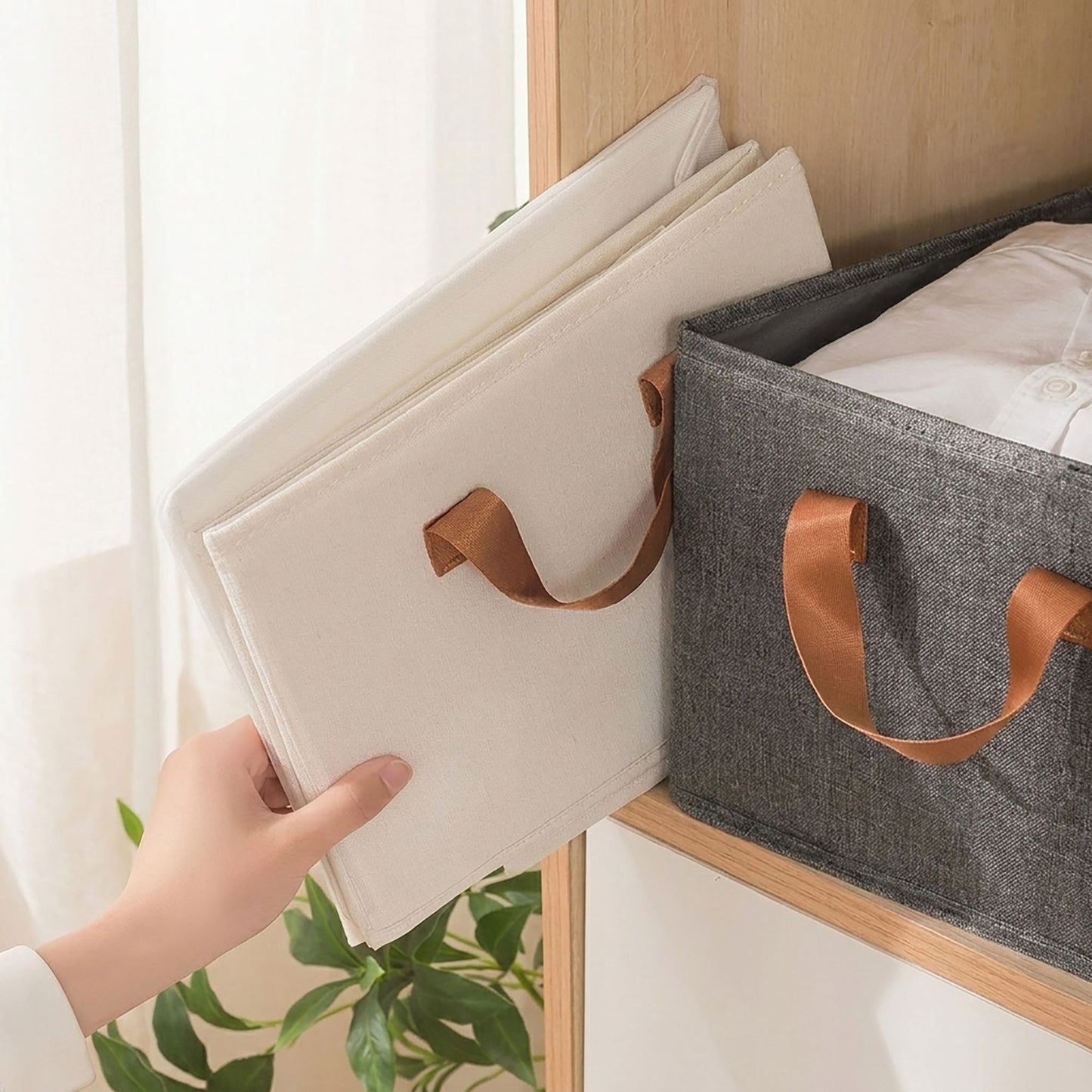 Foldable Fabric Storage Bin with Open Top and Carry Handles