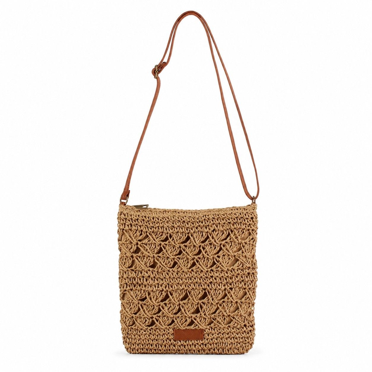 Textured Woven Crossbody Bag with Adjustable Strap Zip Closure and Slip Pocket