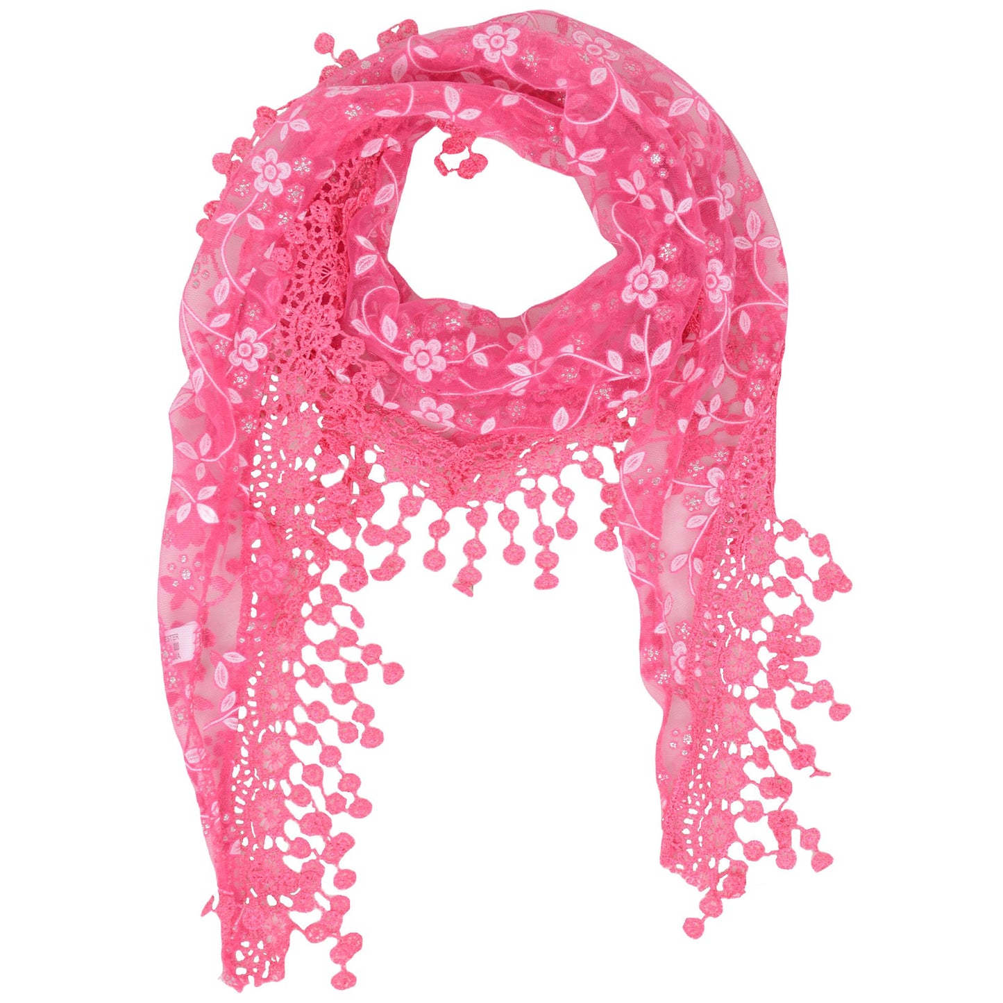 Lightweight Lace Floral Head Scarf Fringe Triangular Shawl
