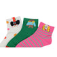 Renaissance Women 3-Pair Ankle Socks Set Assorted Patterns Featuring Colorblock, Cartoon Characters, and Butterfly Prints