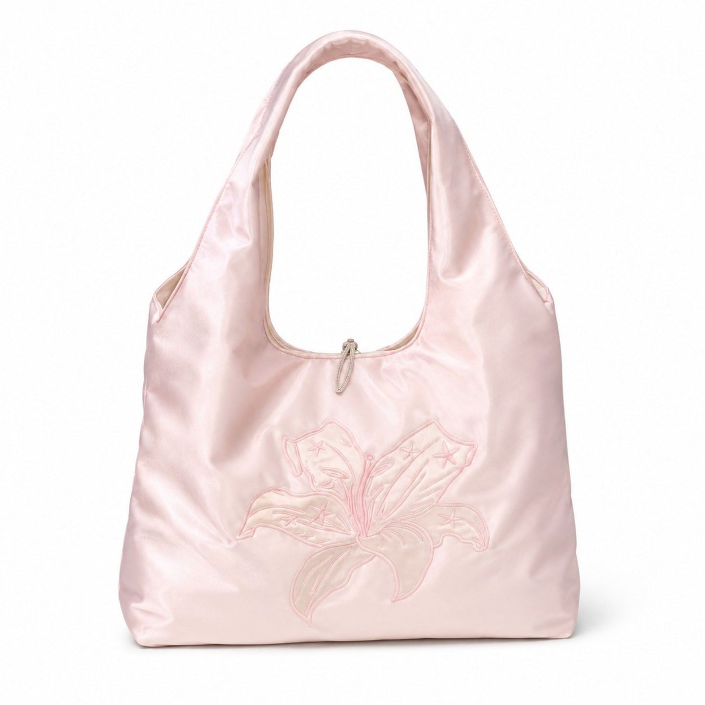 Satin Hobo Shoulder Bag with Embroidered Lily Detail