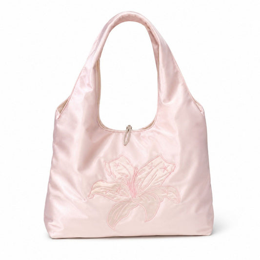 Satin Hobo Shoulder Bag with Embroidered Lily Detail