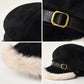 Faux Suede Newsboy Cap with Faux Fur Trim