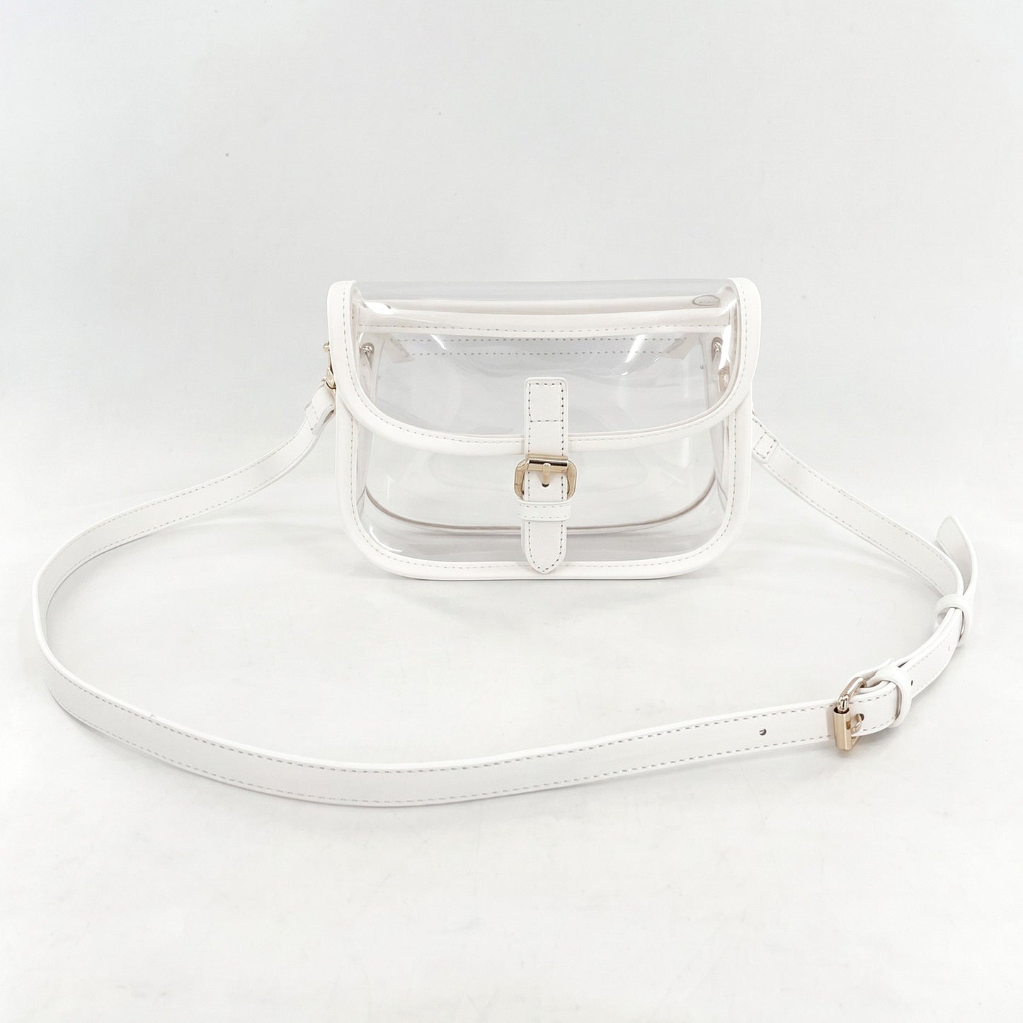Clear Crossbody Handbag with Adjustable Strap and Buckle Flap Closure