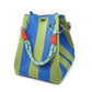 Small Striped Knit Bucket Bag with Rope Handles and Snap Closure
