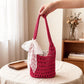 Crochet Shoulder Bag with Lace Bow Detail Knit Bucket Handbag Drawstring Lined Casual Everyday Tote