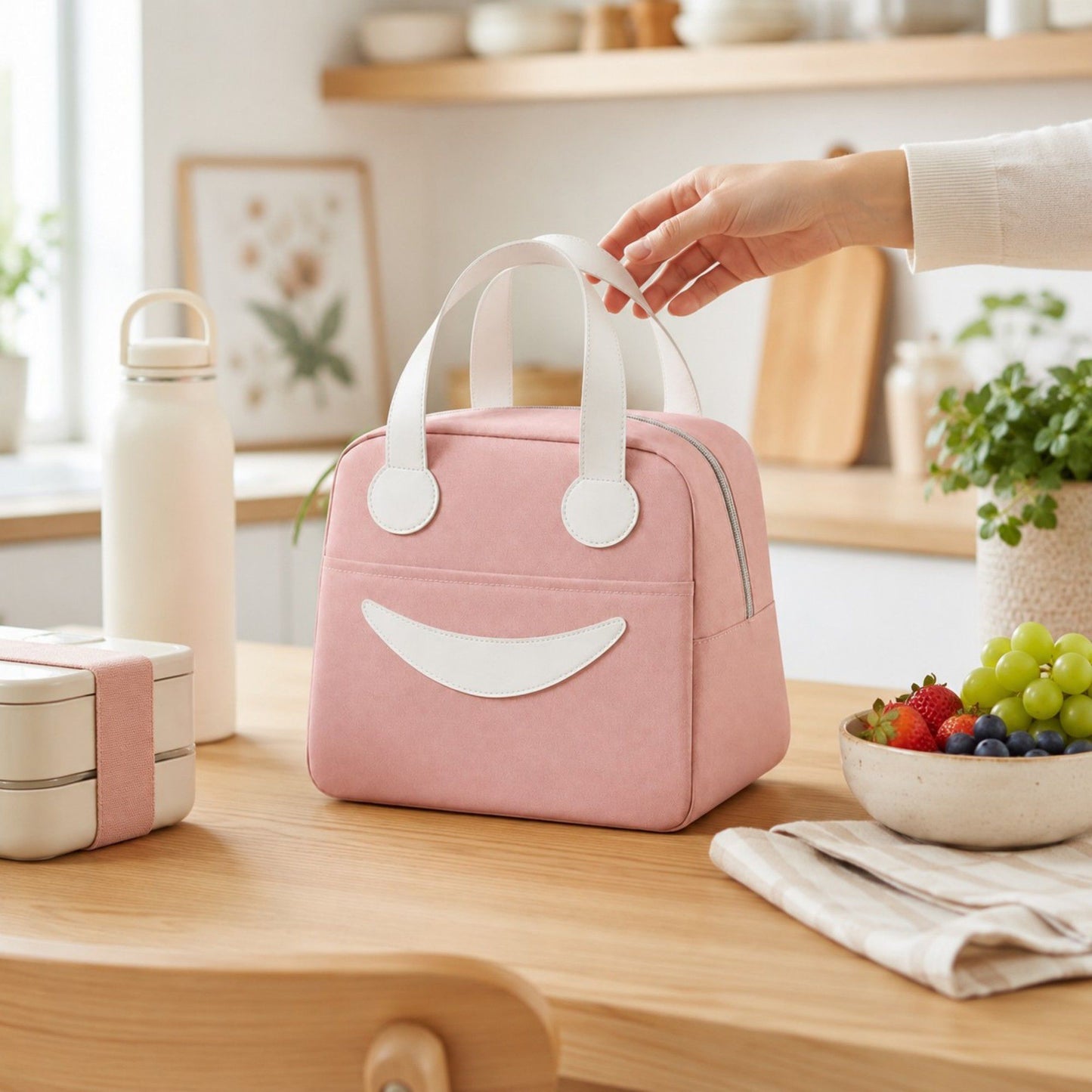 Insulated Lunch Bag with Zip Closure Top Handles and Wipeable Interior for Work School Travel