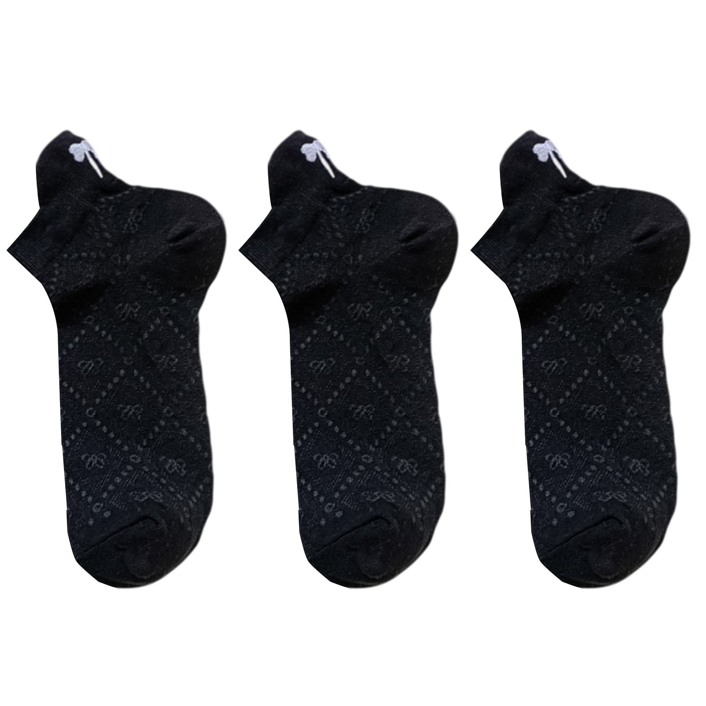 3-Pack Cotton Ankle Socks with Bow Knit Pattern Soft Breathable Low-Cut Design