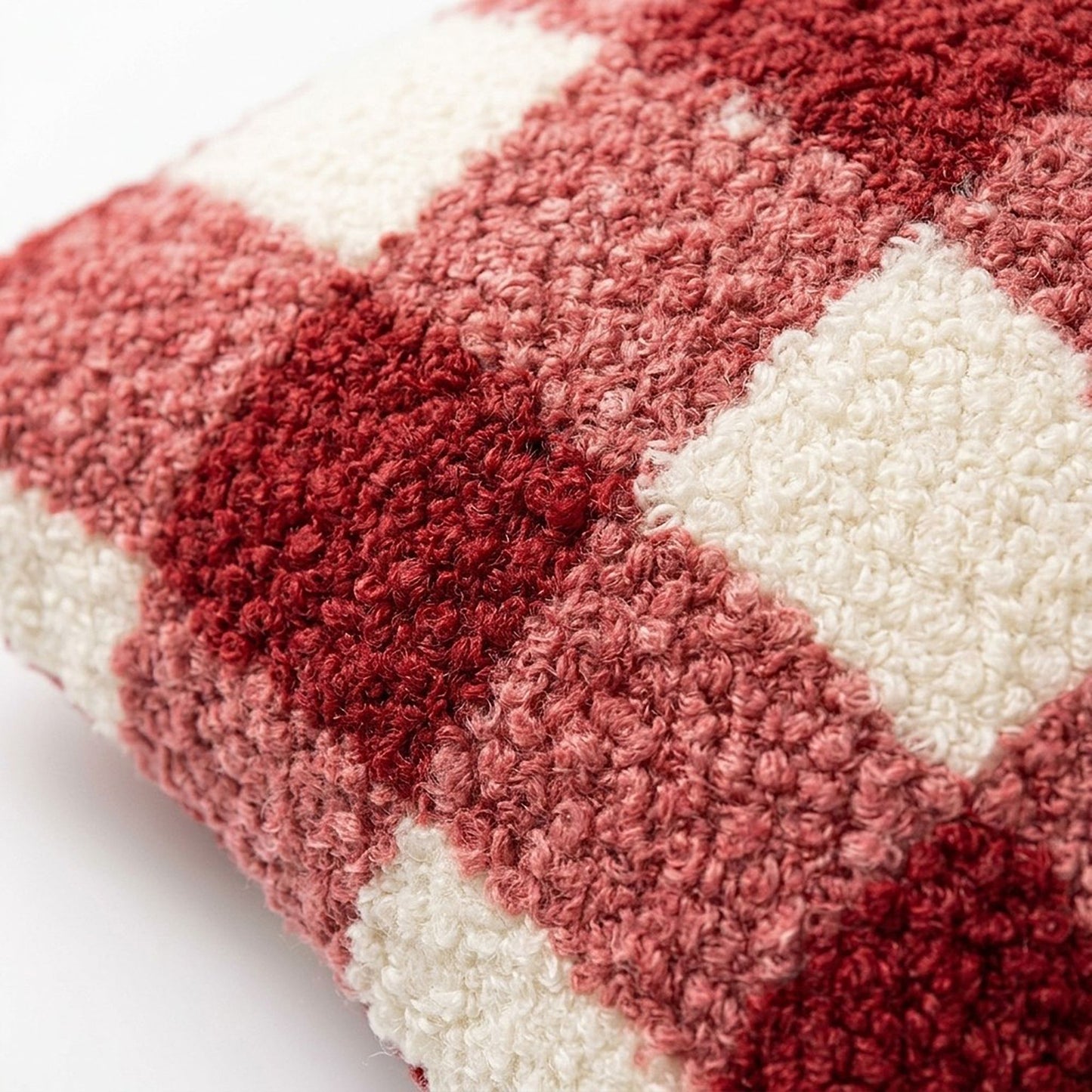 Plush Boucle Gingham Checkered Decorative Throw Pillow Cover for Cozy Home Decor 17.7 x 17.7in