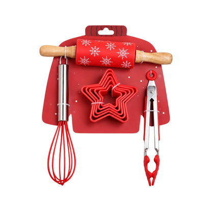 Christmas Baking Tool Set with Rolling Pin Whisk Tongs and Cookie Cutters