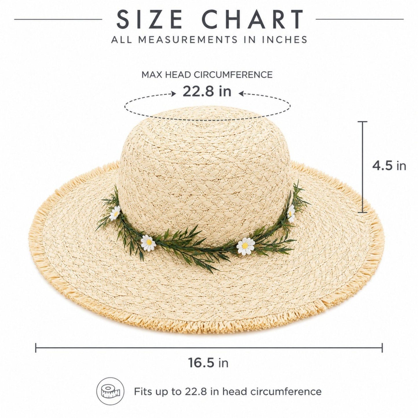 Summer Sun Hat for Women - Straw Beach Hat with Floral Embellishment