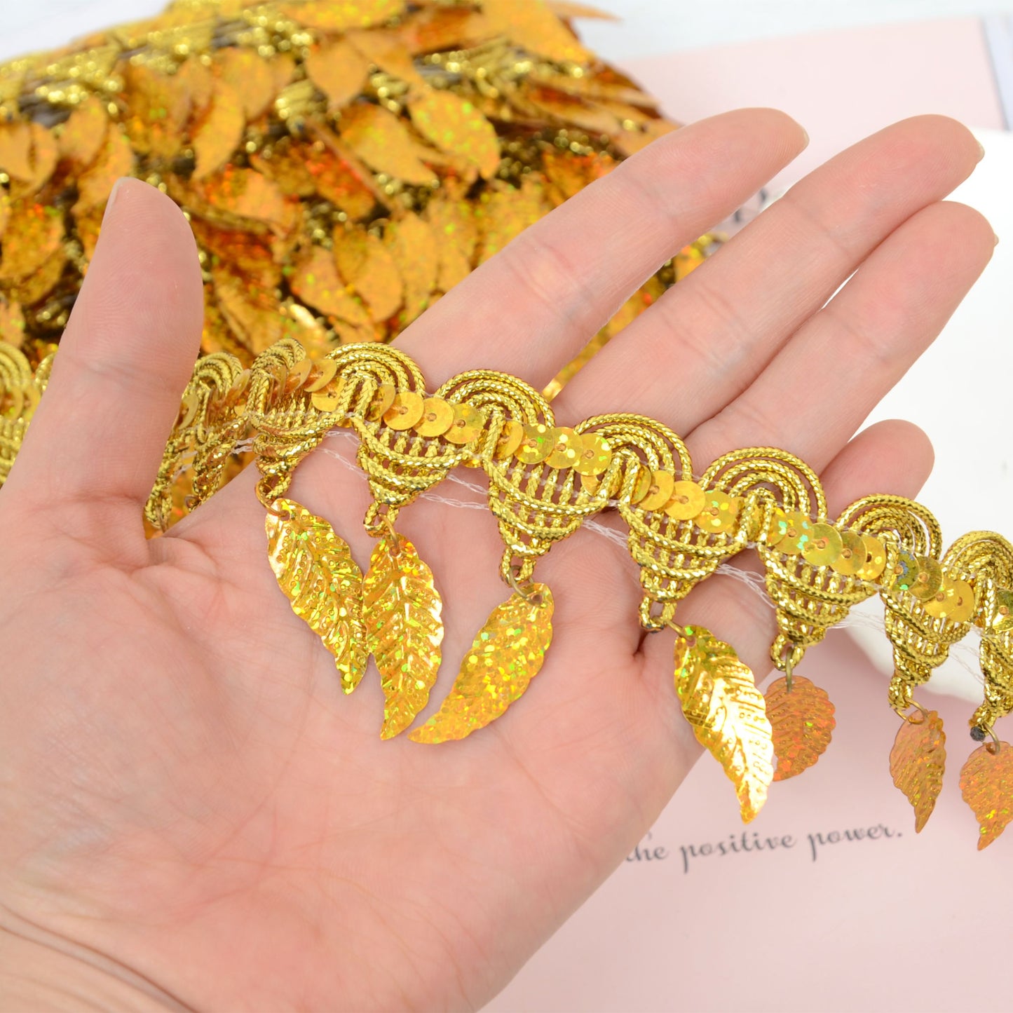 Sewing Fringe Trim, 11 Yards Leaf Tassel Sequin Trim Metallic Braided Lace Ribbon for DIY Craft Party Costume Curtain Decoration
