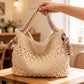 Crochet Shoulder Bag with Woven Strap Textured Knit Hobo Handbag Slouchy Boho Tote Lightweight Everyday Carryall