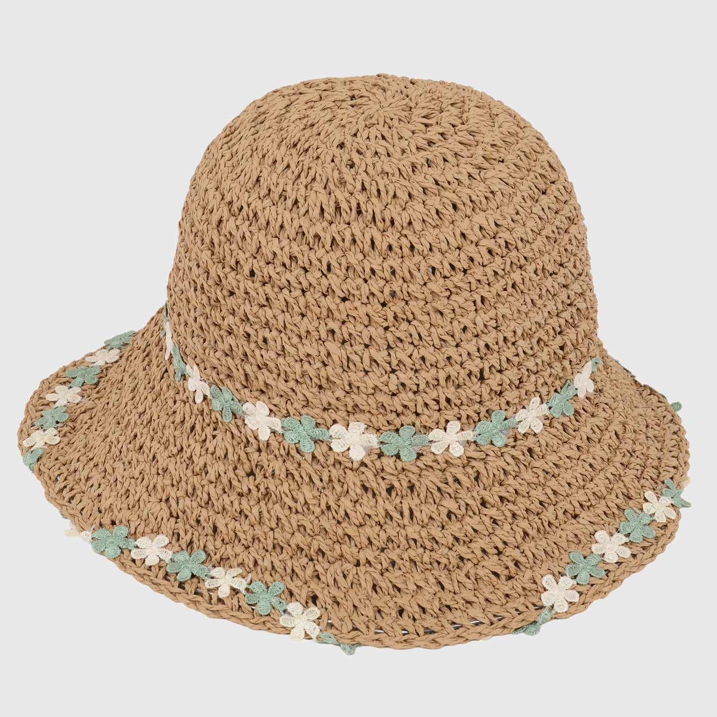 Floral - Embellished Crochet Straw Sun Hat