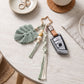 Green Macrame Leaf Bag Charm with Beads Braided Tassel and Star Clip