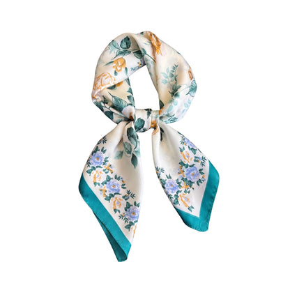 Vintage Floral Print Satin Feel Square Scarf Elegant Lightweight Fashion Neck Hair Scarf 27.5¡Á27.5 Inches