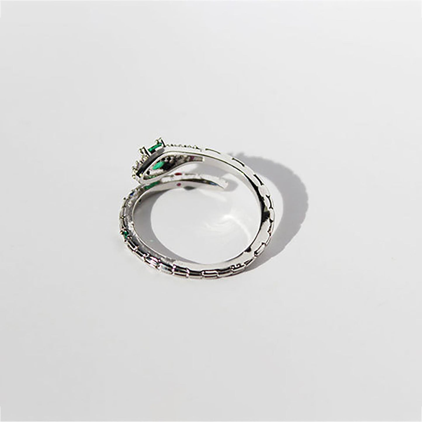 Women's Snake Statement Ring with Multi-Color Crystals - Adjustable Brass Animal Ring