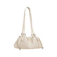 Woven Leather Shoulder Satchel with Ruched Top Detail Long Straps and Slouchy Shape