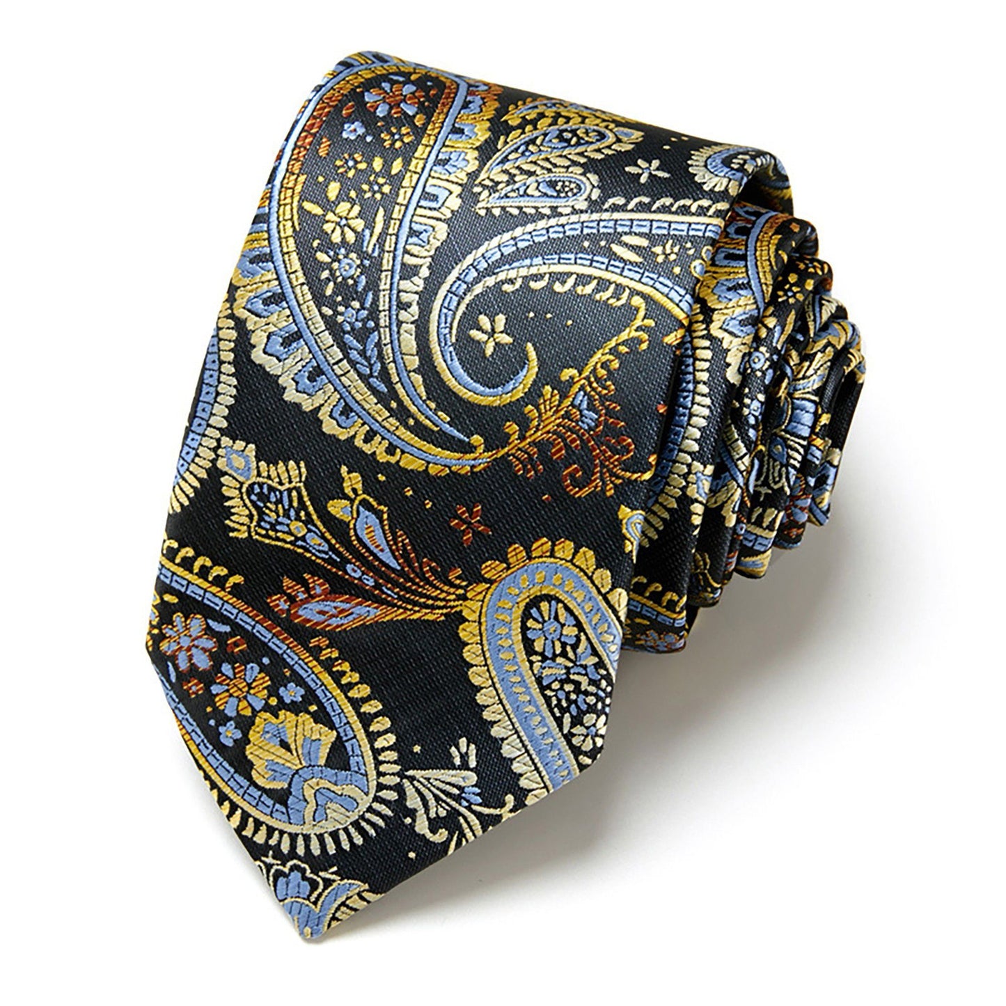 Men's Paisley Tie Gift Set with Matching Pocket Square Cufflinks and Silver Tie Clip