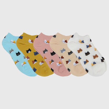 Adorable Cat - Print No Show Socks Soft for Casual 5Pk