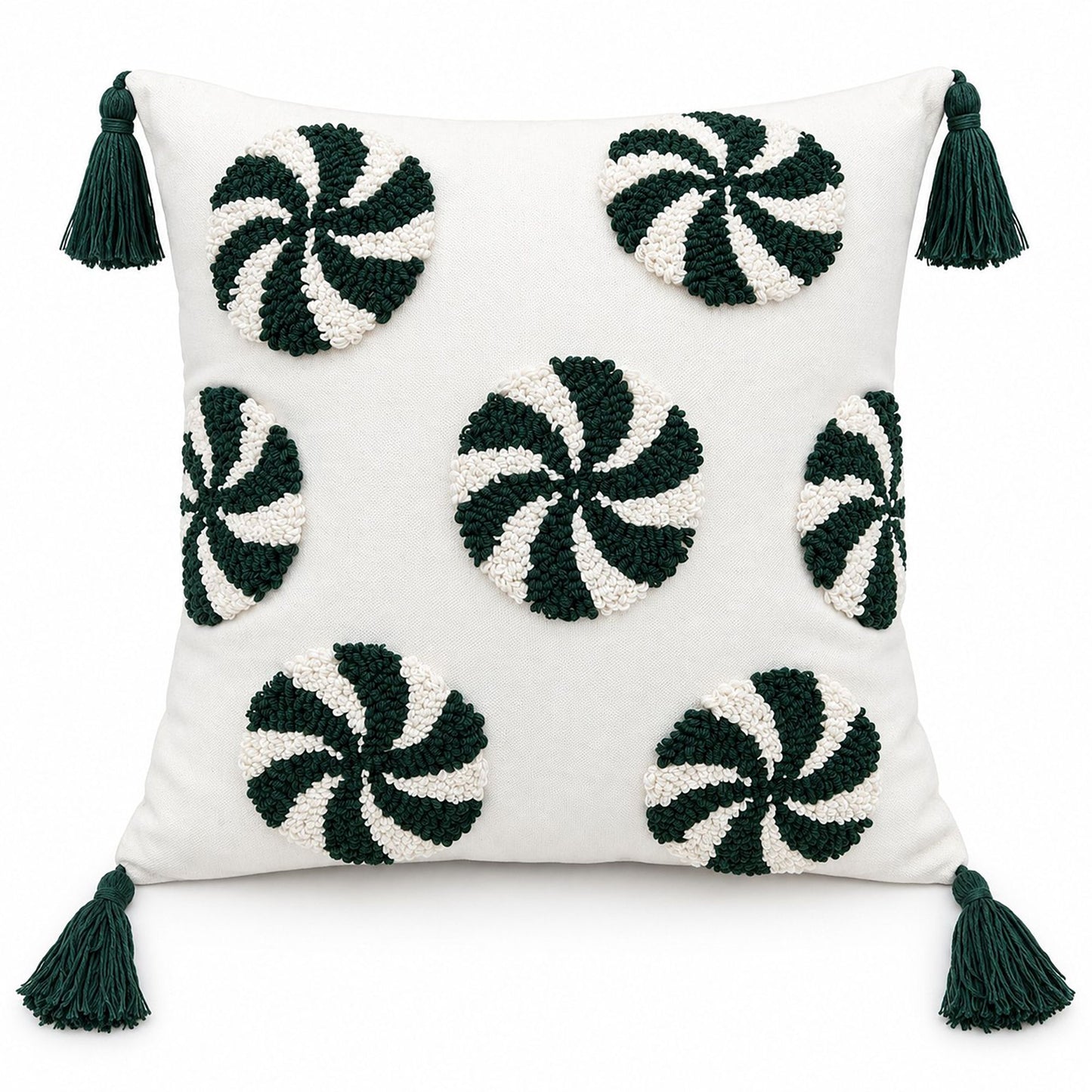 Christmas Peppermint Tufted Tassel Throw Pillow Cover