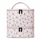 Two-Tier Cosmetic Organizer Bag with Geometric Print Dual Zippers Carry Handle and Interior Pockets