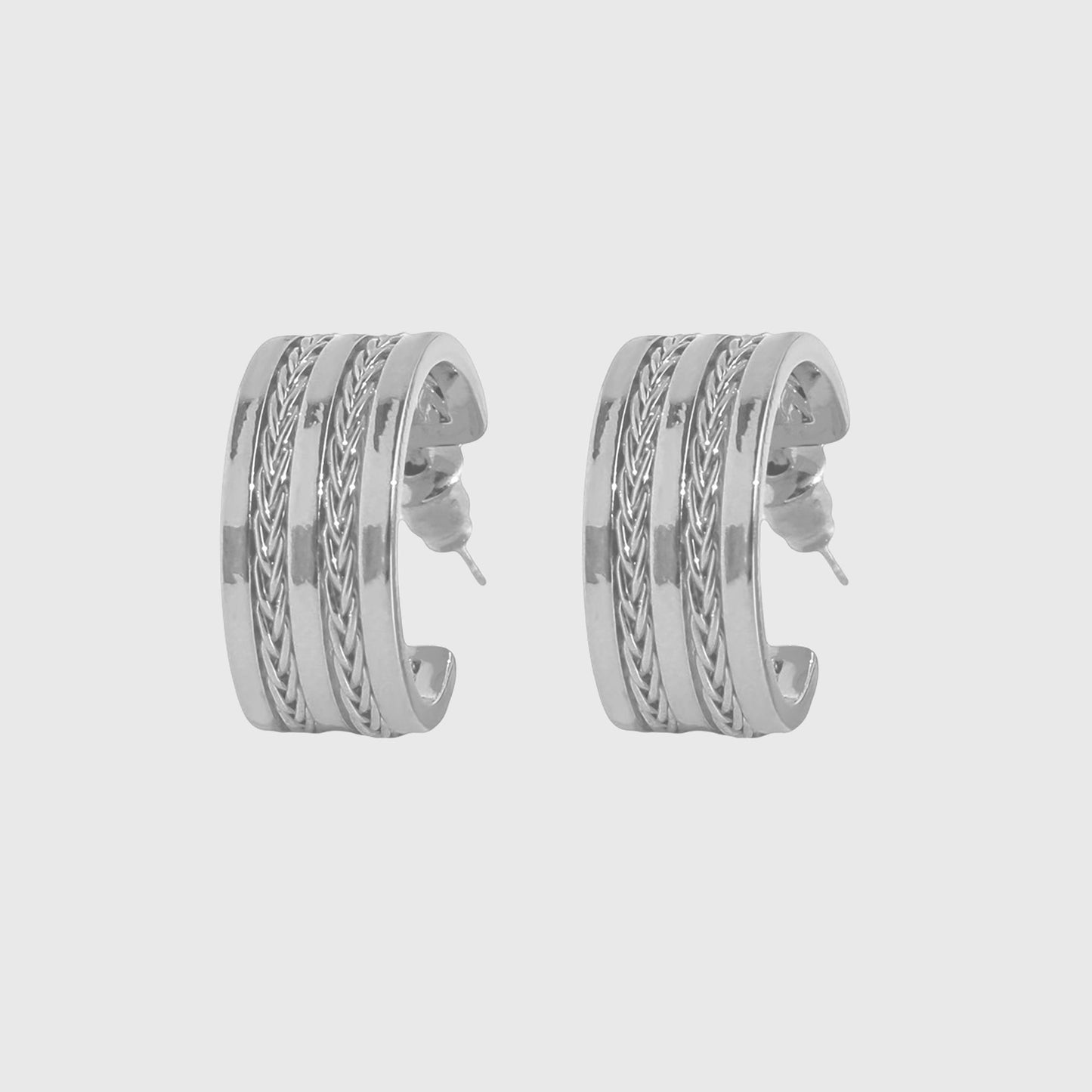 Women's Chain-Textured C-Hoop Earrings with 925 Silver Needles