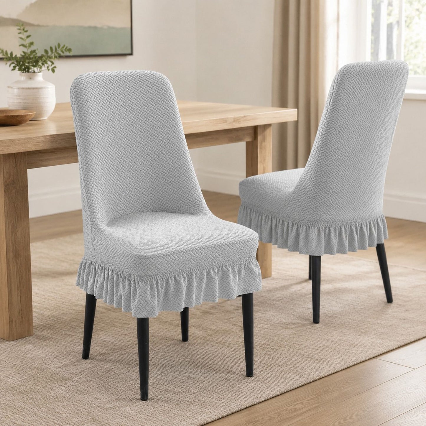 Textured Stretch Dining Chair Cover with Ruffled Skirt