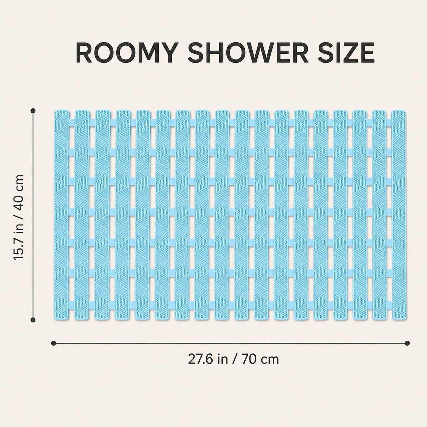 Slatted Nonslip Shower Mat Quick Drain Bath Mat 15.7 x 27.6 Inches