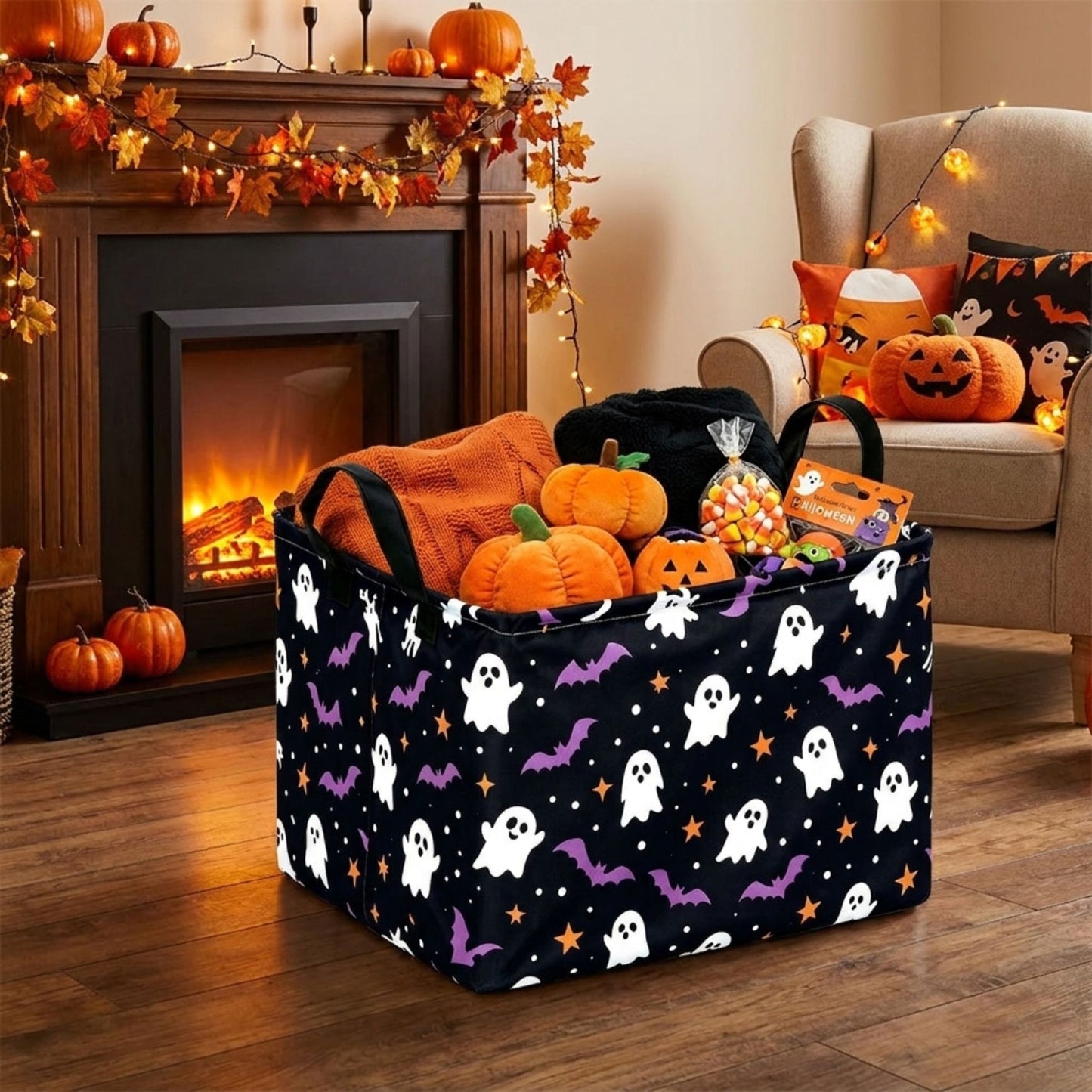 Halloween Fabric Storage Basket Foldable Organizer Bin with Handles