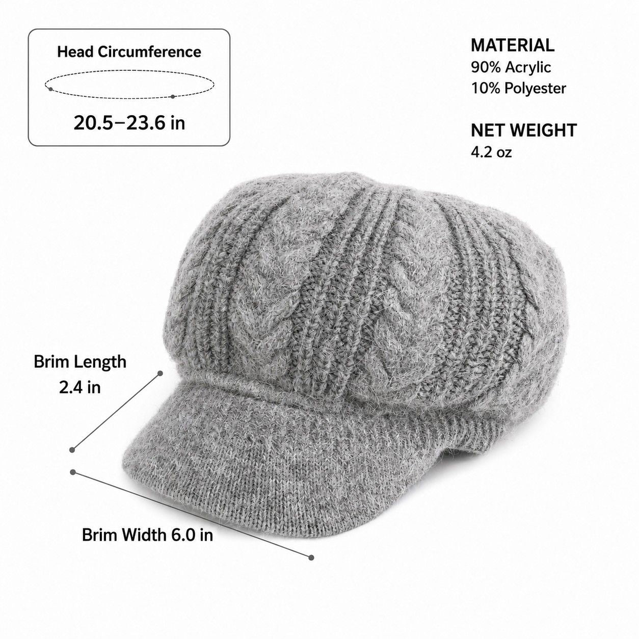 Cable Knit Brim Beanie Faux Fur Lined Warm Winter Hat