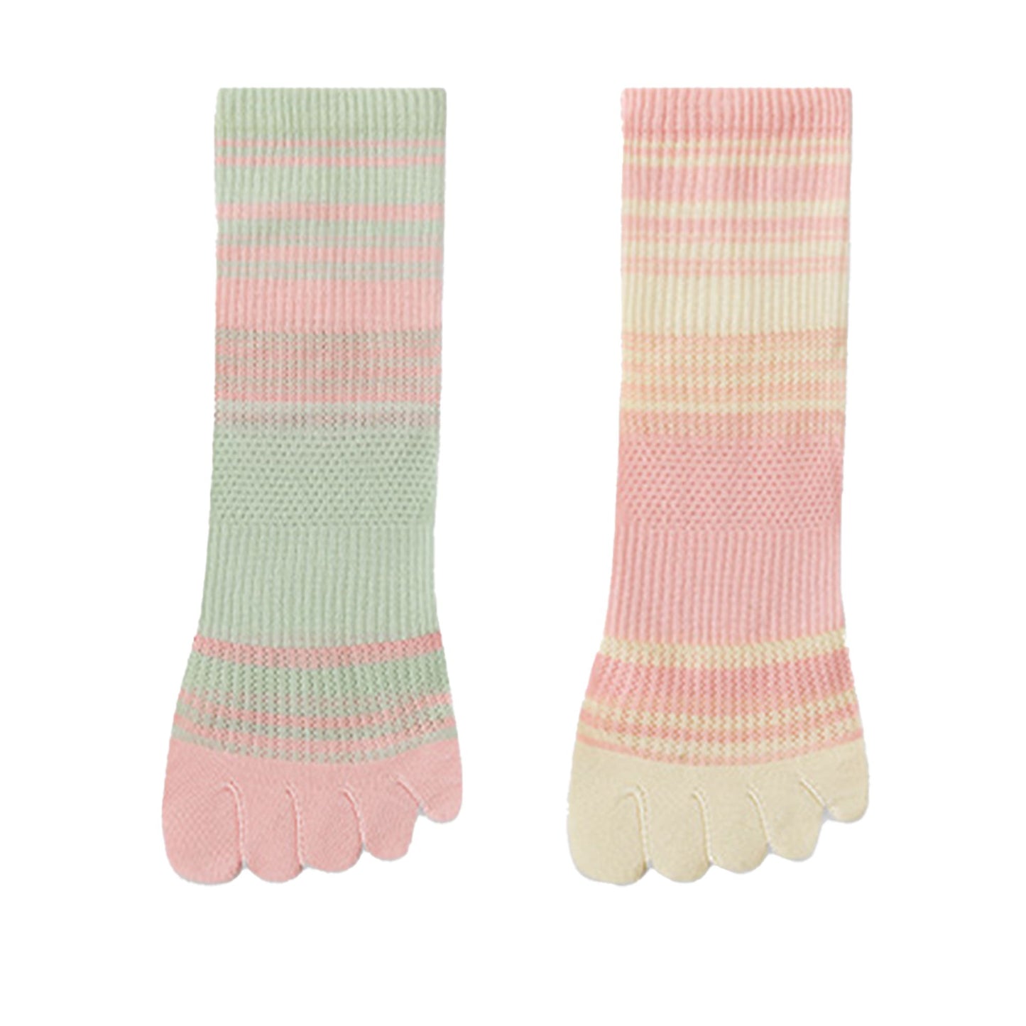 2 Pairs Women's Breathable Five-Toe Socks with Arch Support and Anti-Odor Lycra Stretch for Casual or Active Wear