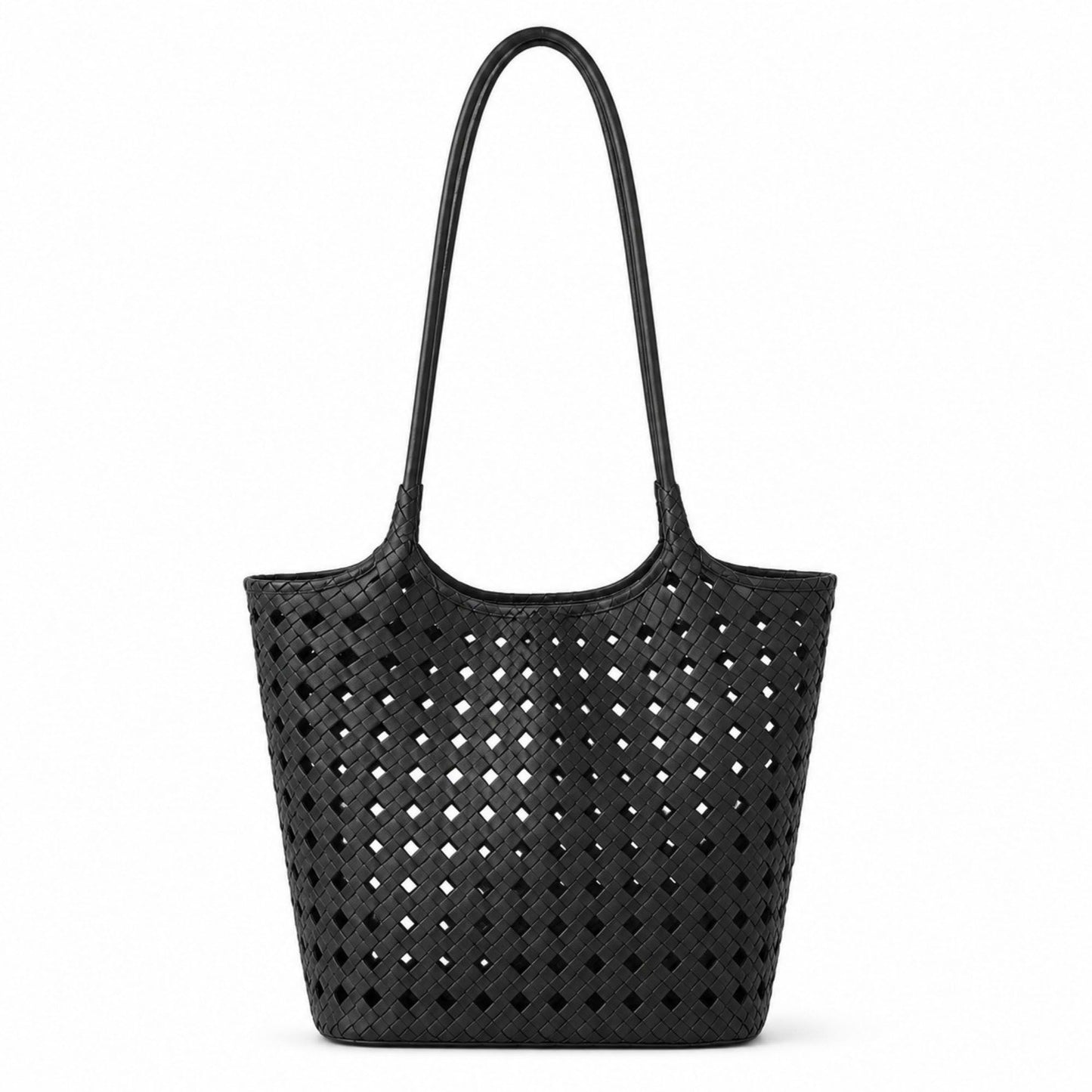Woven Shoulder Bag with Cutout Design Soft Faux Leather Feel Tote and Inner Pouch