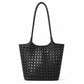 Woven Shoulder Bag with Cutout Design Soft Faux Leather Feel Tote and Inner Pouch
