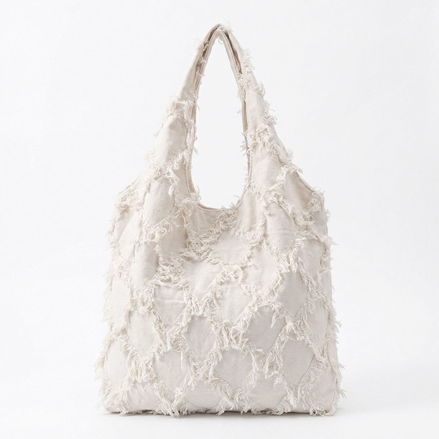 Fringe Hobo Tote Bag with Textured Design and Shoulder Handle
