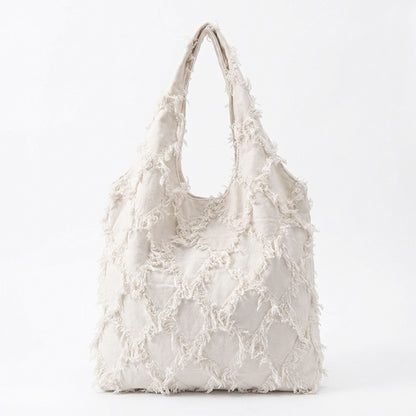 Fringe Hobo Tote Bag with Textured Design and Shoulder Handle