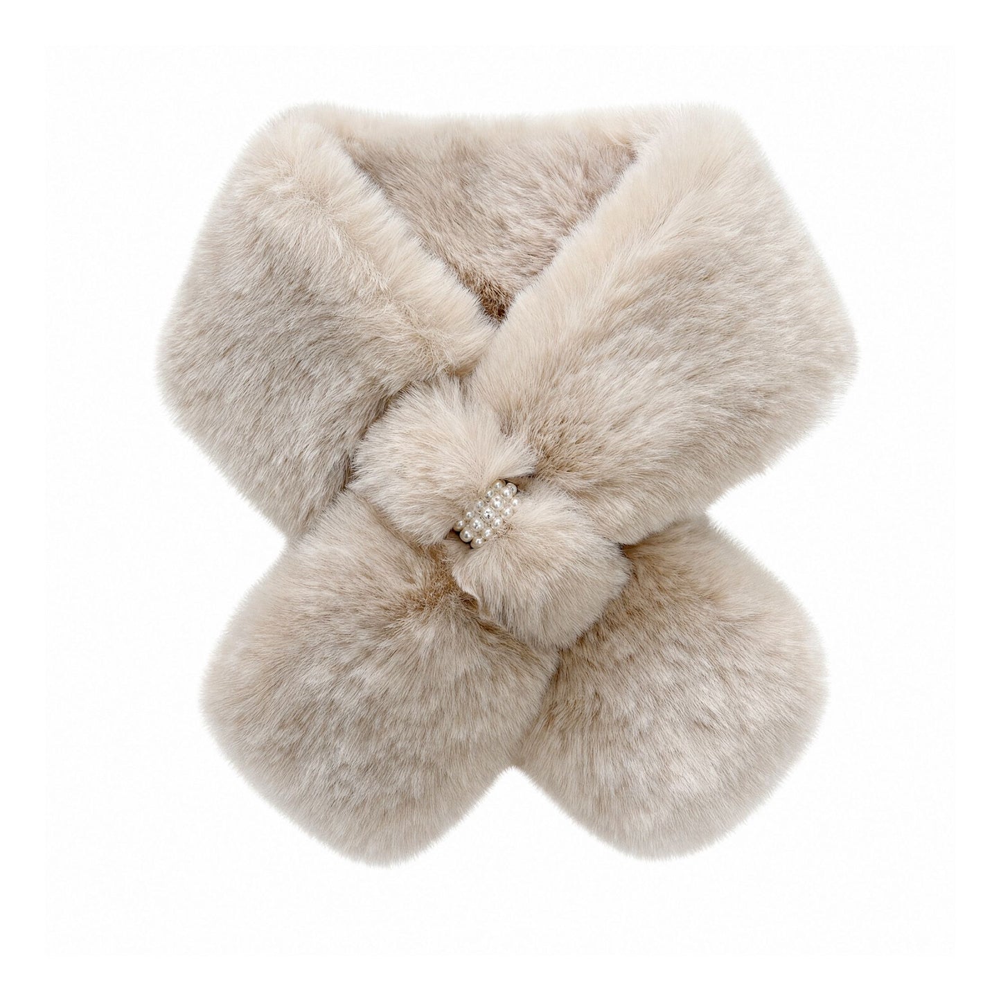 Plush Faux Fur Pull Through Scarf Soft Winter Neck Wrap with Jeweled Accent 31.5*4.7 Inches
