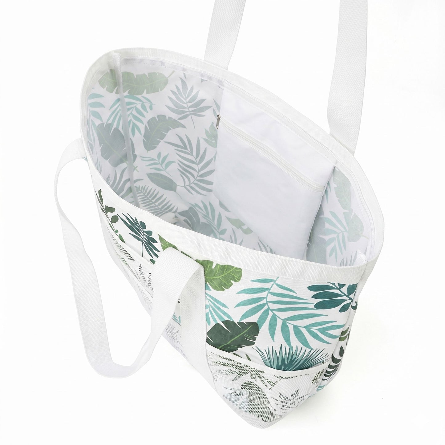 Printed Beach Tote Bag with Mesh Pockets and Shoulder Handles