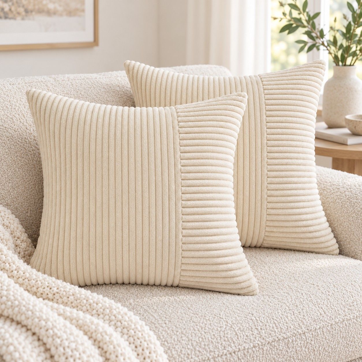 2 Pack Soft Corduroy Throw Pillow Covers 18 x 18 Inch and 12 x 20 Inch