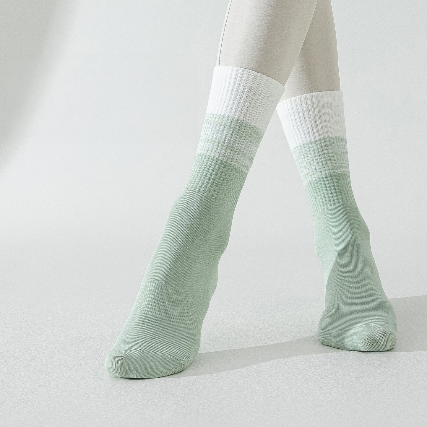 2-Pair Set Gradient Mid-Calf Grip Socks with Soft Seamless Toe and Anti-Slip Bottom for Yoga or Sneakers