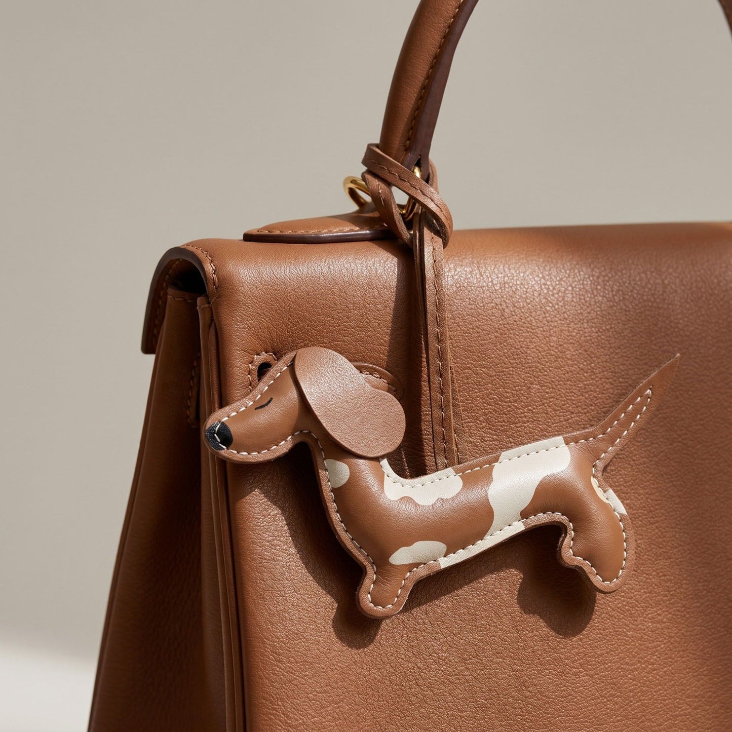 Dachshund Wiener Dog Bag Charm with Faux Leather Loop Strap