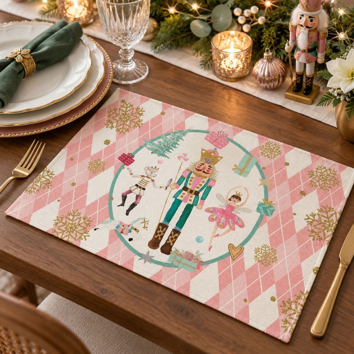 Christmas Nutcracker Placemats Set of 4 Holiday Dining Table Mats 11.8 x 17.7in