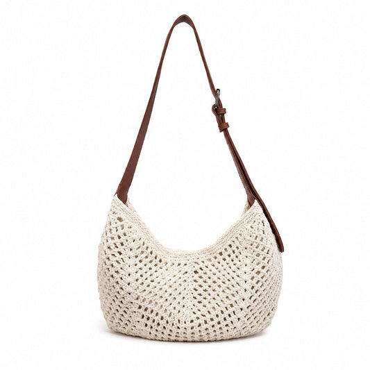 Woven Hobo Shoulder Bag with Magnetic Closure and Adjustable Strap