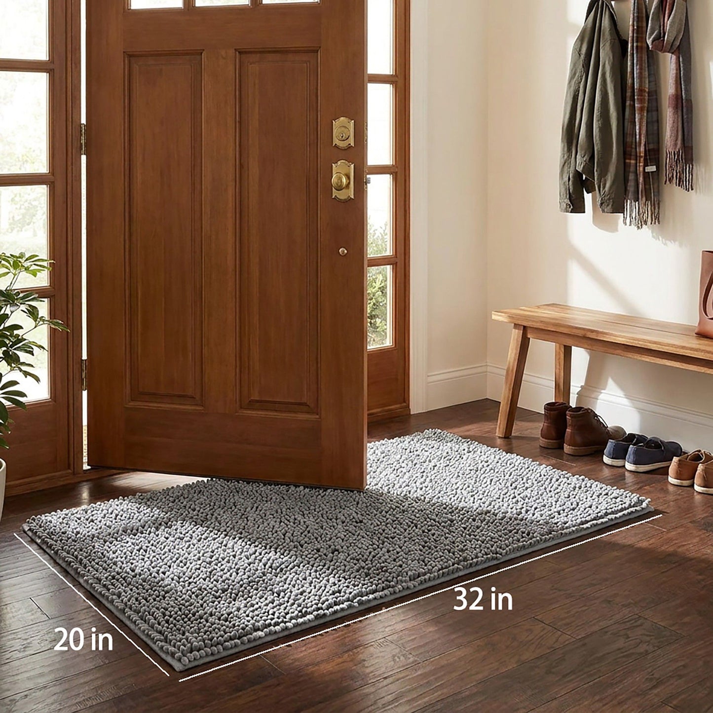 Chenille Bath Mat with Plush Noodle Texture and Non Slip Backing