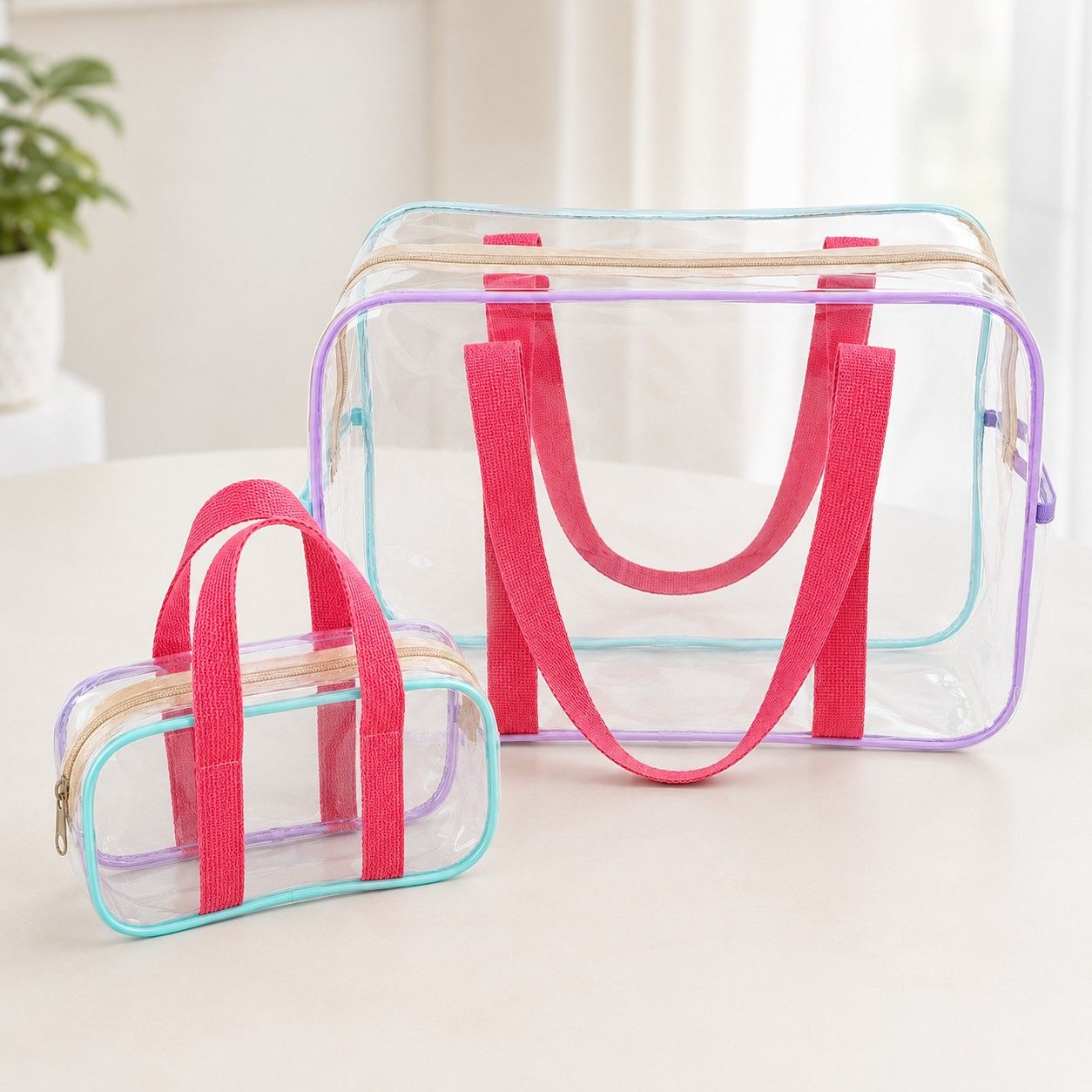 Clear PVC Travel Toiletry Bag with Zip Closure and Carry Handles